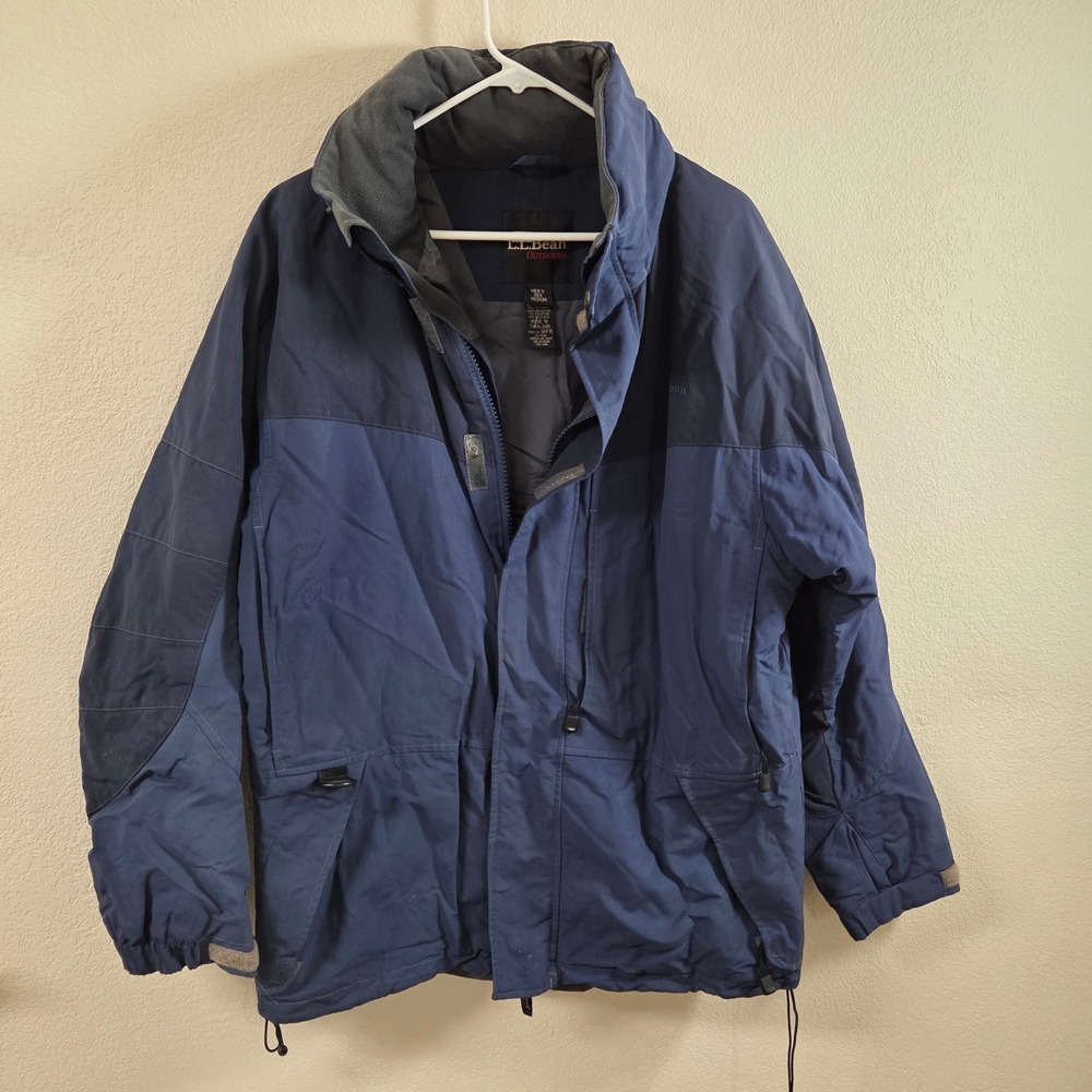 LL Bean Outdoors Mens Medium Blue Hooded Parka Ski Jacket ORF15 Colorblock